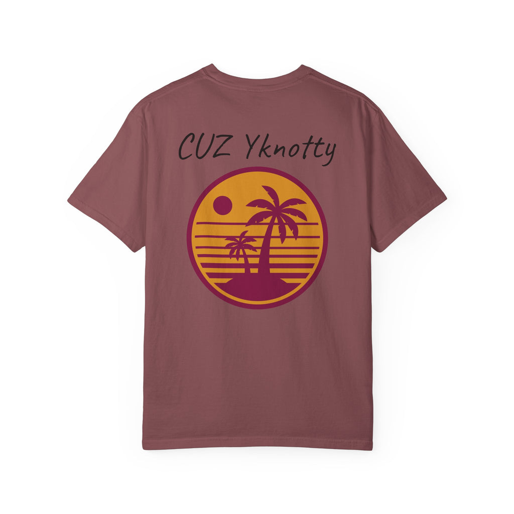 T-Shirt — "CUZ Yknotty" Retro Palm Sunset Graphic Tee