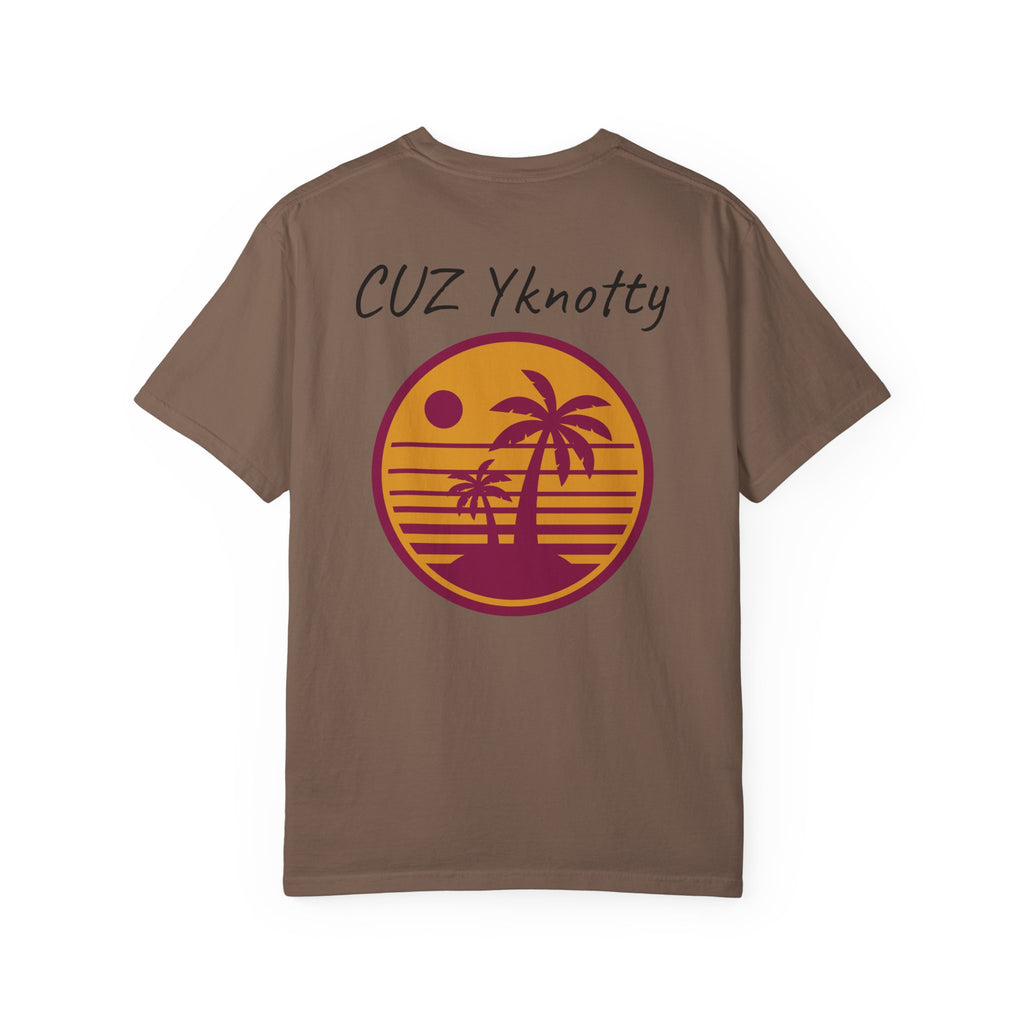 T-Shirt — "CUZ Yknotty" Retro Palm Sunset Graphic Tee